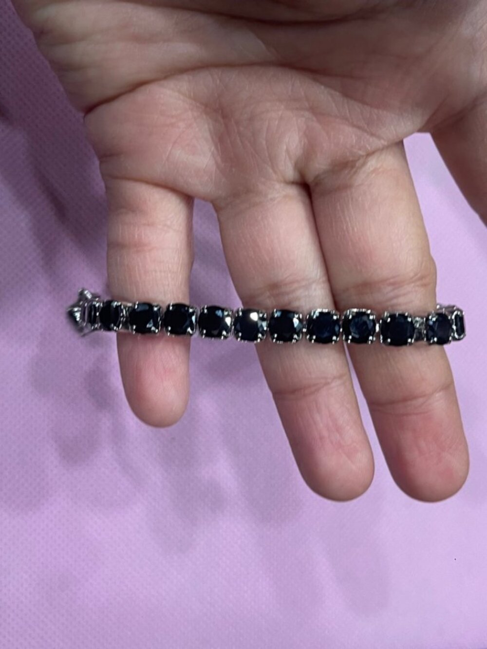 Silver Black Round Stone Tennis Bracelet Stainless Steel LFB-0012